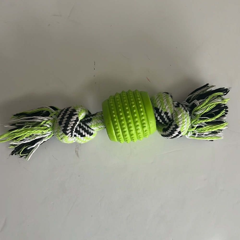 Small Textured Green, White, And Black Rope Tugging/chew Toy